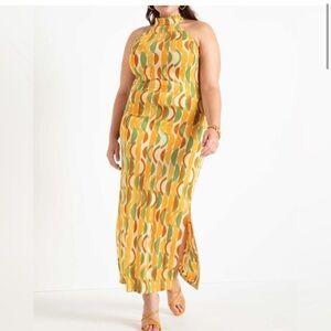 Eloquii 70s Style Psychedelic Pattern Backless Halter Neck Maxi Dress NWT